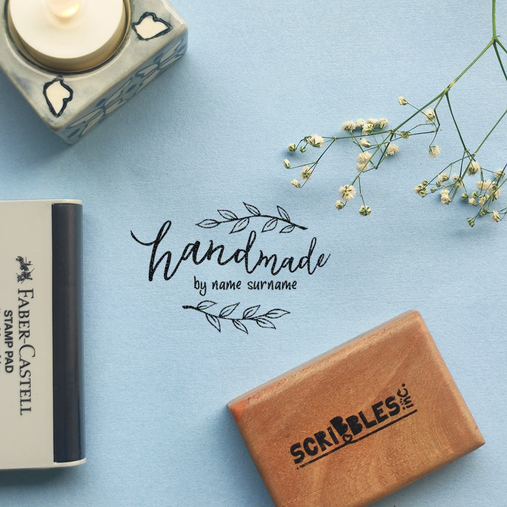 Personalised Business Rubber Stamp with Wooden Mount Handmade