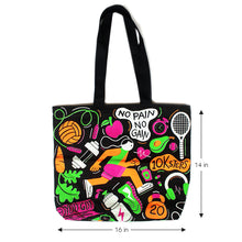 Load image into Gallery viewer, Illustrated Canvas Zippered Tote Bag With Waterproof Lining - Fitness
