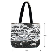 Load image into Gallery viewer, Illustrated Canvas Zippered Tote Bag With Waterproof Lining - Travel (Charcoal)
