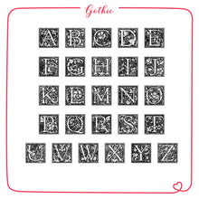Load image into Gallery viewer, Mini Alphabet Rubber Stamp Set on a Wooden Mount - Gothic/Spring
